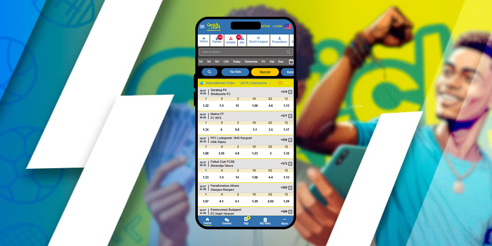 The official Qwick Bet app on the website.